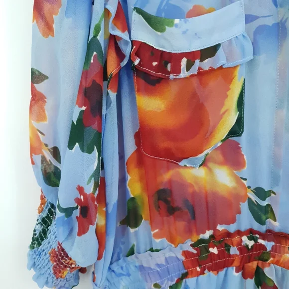 Misa Los Angeles Enya Floral Sheer Mini Dress Long Sleeve Orange & Blue Women XL - Picture 6 of 15